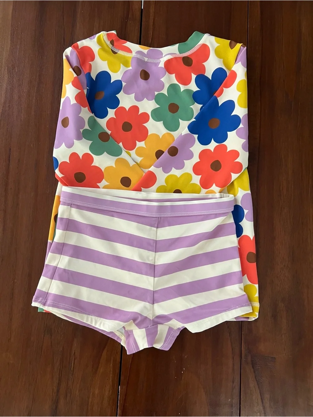 Hanna Anderson Rashguard Top & Shorts Set in Multicolored Spring Daisies on Ecru